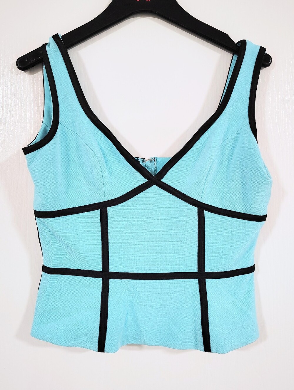 Cache Vintage Y2K Aqua Sleeveless Crop Top with Black Lines Women's 4 Retro